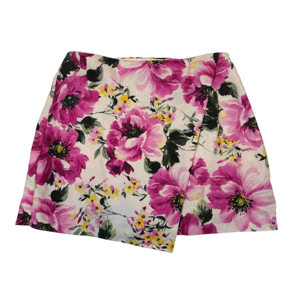 Abercrombie Pink Floral Linen Blend Wrap Mini Skort S Coquette Y2K Fairycore